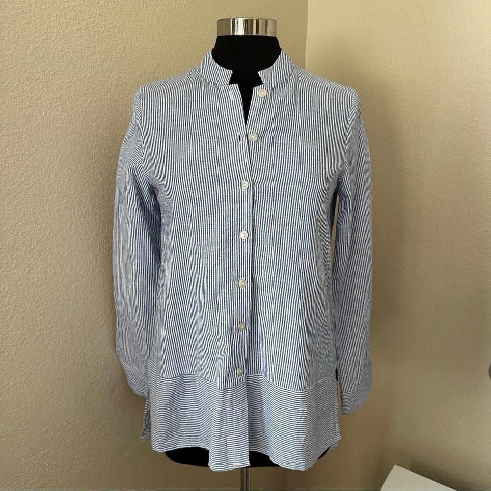 Tahari Linen Blend Stripped Button Up Long sleeves Shirt Size XS